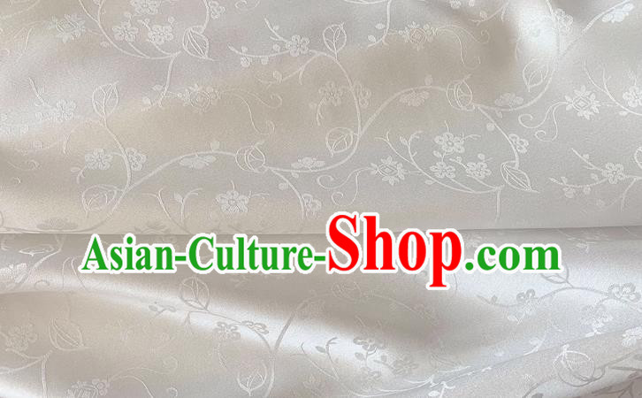 White Chinese Cheongsam Cloth Hanfu Silk Material Classical Plum Blossom Pattern Silk Fabric