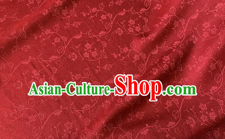 Red Chinese Classical Plum Blossom Pattern Silk Fabric Cheongsam Cloth Hanfu Silk Material