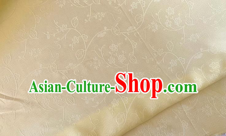 Light Yellow Chinese Hanfu Silk Material Classical Plum Blossom Pattern Silk Fabric Cheongsam Cloth