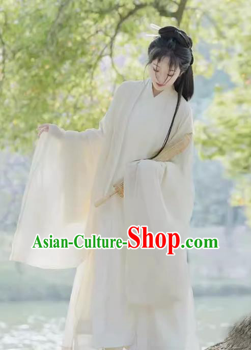 China Jin Dynasty Young Woman Costumes Ancient Royal Princess Clothing Traditional Hanfu Wide Sleeve Dresses