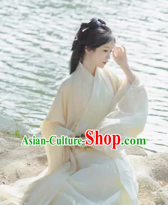 China Jin Dynasty Young Woman Costumes Ancient Royal Princess Clothing Traditional Hanfu Wide Sleeve Dresses