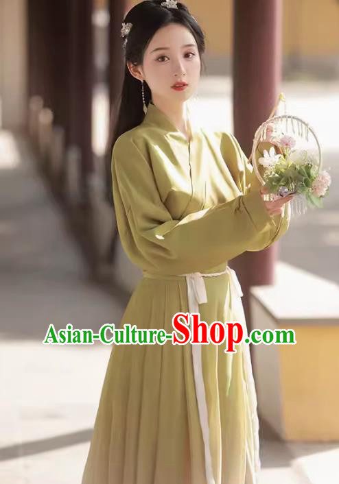 China Ancient Young Lady Clothing Song Dynasty Costumes Traditional Hanfu Green Blouse and Skirt