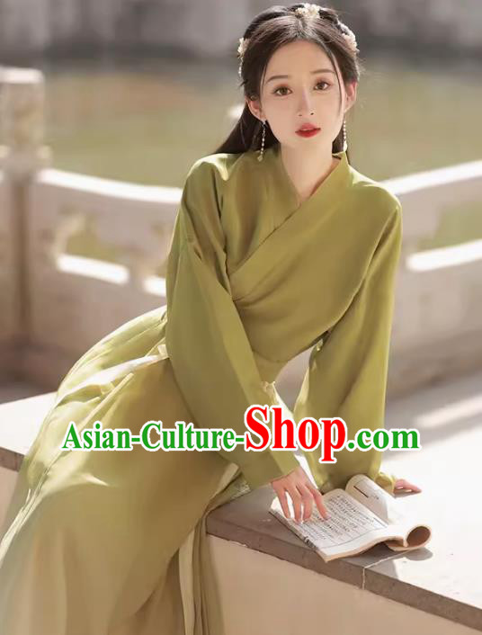 China Ancient Young Lady Clothing Song Dynasty Costumes Traditional Hanfu Green Blouse and Skirt