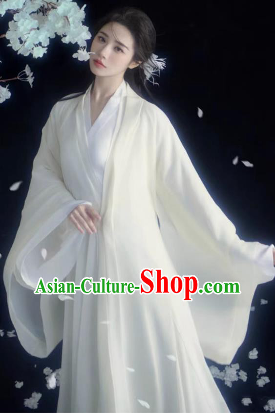 China Traditional Hanfu White Dresses Jin Dynasty Court Princess Costumes Ancient Swordswoman Clothing