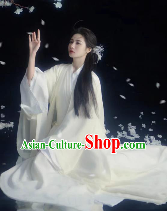 China Traditional Hanfu White Dresses Jin Dynasty Court Princess Costumes Ancient Swordswoman Clothing