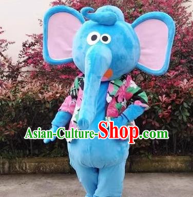 Customized Blue Elephant Mascot Walking Event Baby Elephant Props Advertising Animal Cartoon Elephant Puppet Costume People Wearing Puppet Costumes