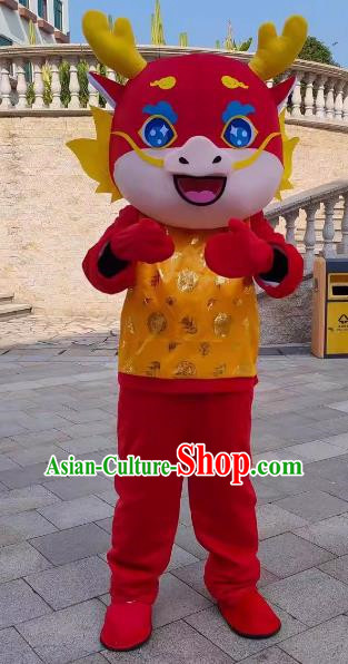 Red Year of The Dragon Cartoon Doll Costume Zodiac Dragon Mascot Adult Wearing and Walking Activity Ragdoll Costume Dragon Performance Props Costume