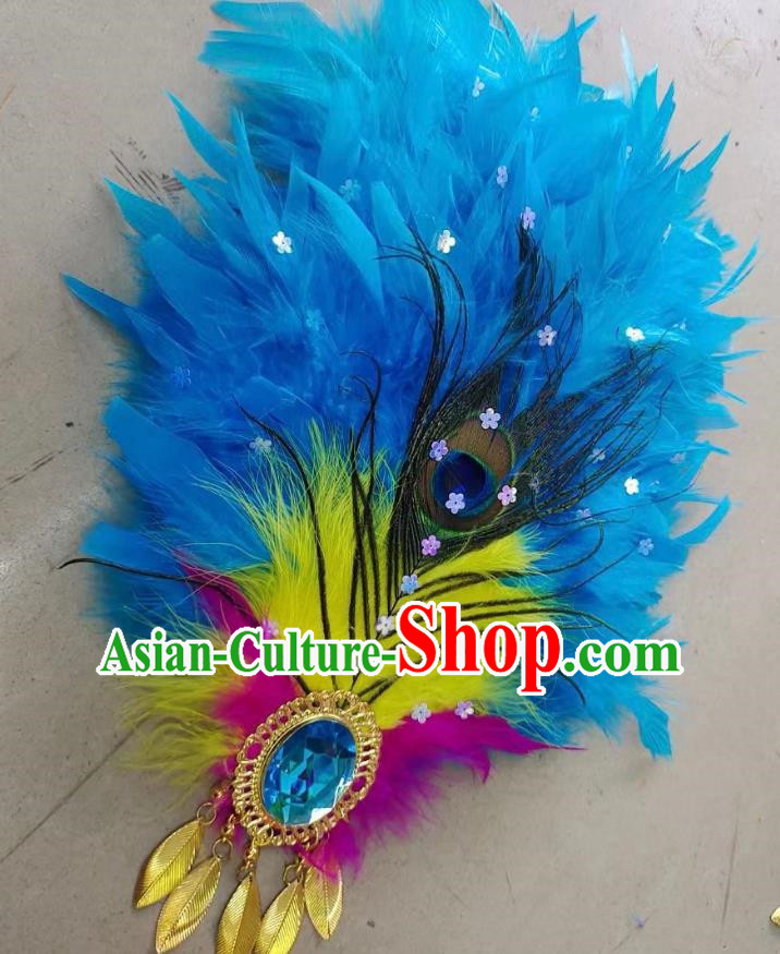 Blue Northeastern Yangko Feather Headdress Head Flower Tie Hair Yangko Headdress Corolla Sweet Yangko Feather Head Flower Peacock