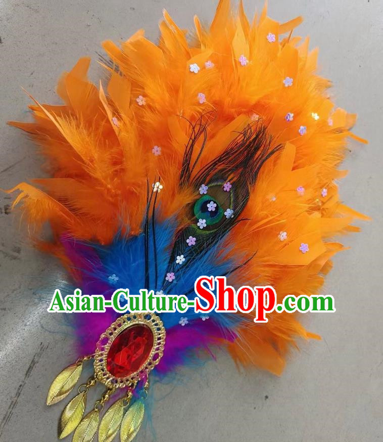 Orange Northeastern Yangko Feather Headdress Head Flower Tie Hair Yangko Headdress Corolla Sweet Yangko Feather Head Flower Peacock