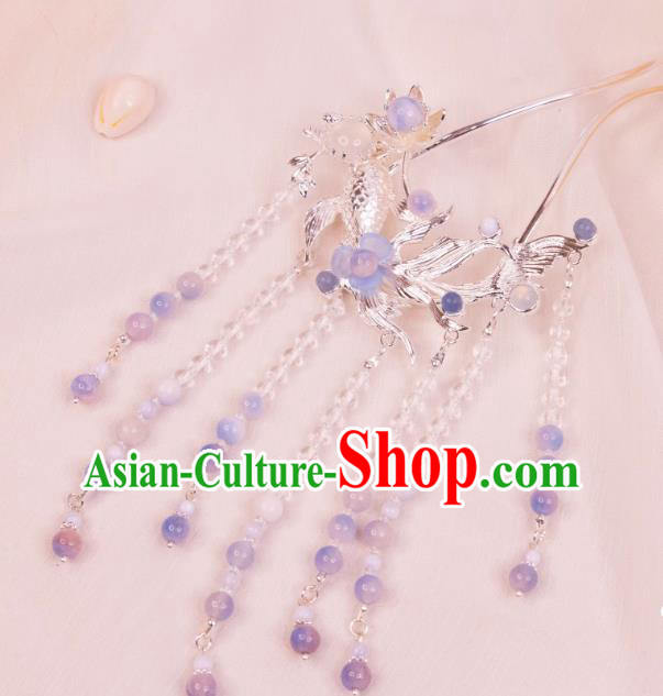 China Ancient Fairy Hair Jewelry Song Dynasty Young Lady Hairpin Handmade Hanfu Carp Headpiece