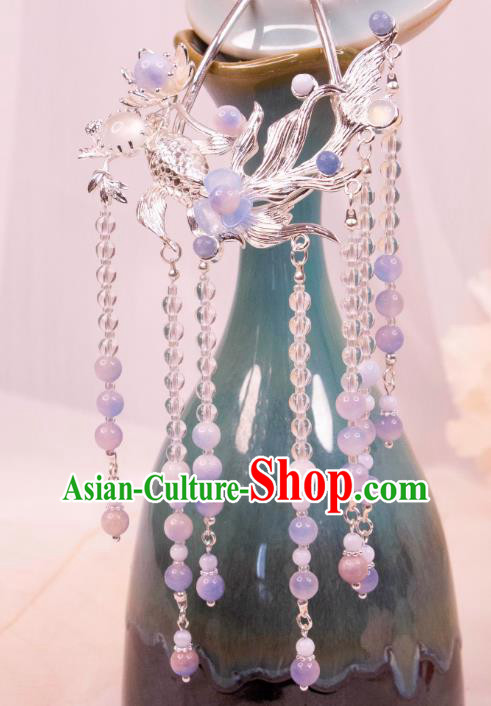China Ancient Fairy Hair Jewelry Song Dynasty Young Lady Hairpin Handmade Hanfu Carp Headpiece