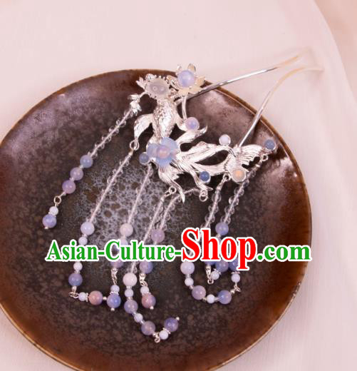 China Ancient Fairy Hair Jewelry Song Dynasty Young Lady Hairpin Handmade Hanfu Carp Headpiece