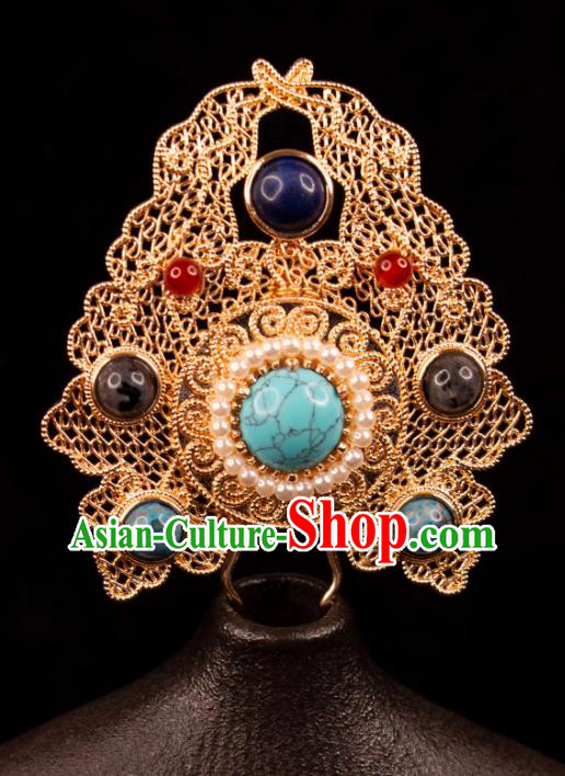 China Handmade Hanfu Golden Hairpin Ancient Dunhuang Fairy Hair Jewelry Tang Dynasty Princess Hair Crown