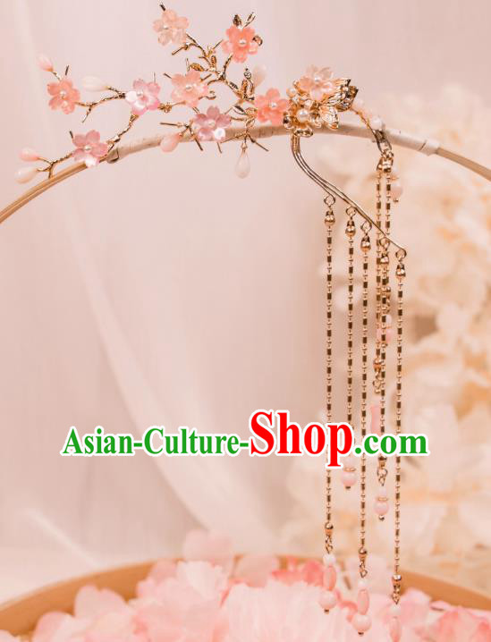 China Tang Dynasty Princess Ear Accessories Handmade Hanfu Ear Jewelries Ancient Fairy Pink Plum Earrings
