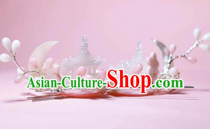 China Ancient Moon Goddess Hair Jewelries Ming Dynasty Empress Hairpins Handmade Hanfu Headdress