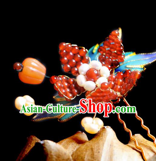 China Ming Dynasty Court Woman Headpiece Handmade Hanfu Blueing Hairpin Ancient Empress Hair Jewelry