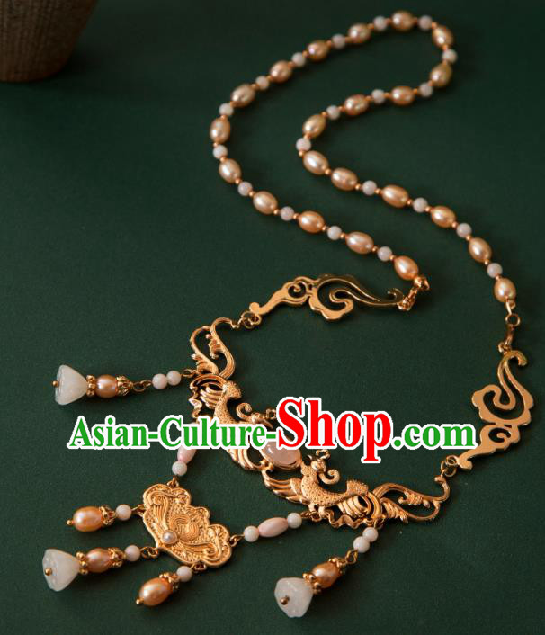 China Ancient Empress Necklace Ming Dynasty Noble Woman Jewelry Handmade Hanfu Golden Necklet