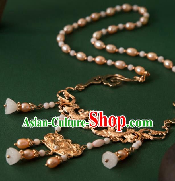 China Ancient Empress Necklace Ming Dynasty Noble Woman Jewelry Handmade Hanfu Golden Necklet
