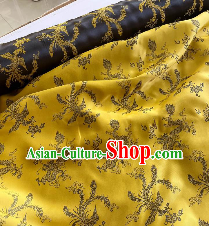 Black China Traditional Material Classical Dragon and Phoenix Pattern Silk Jacquard Cheongsam Fabric
