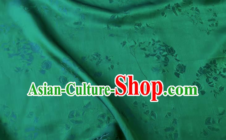 Deep Green China Classical Peach Blossom Pattern Silk Cheongsam Fabric Traditional Dress Material