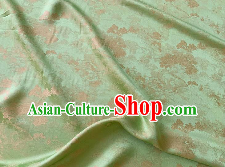 Green China Classical Landscape Painting Pattern Silk Cheongsam Jacquard Fabric Traditional Dress Material