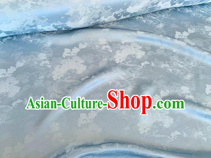 Light Blue China Traditional Dress Material Classical Landscape Painting Pattern Silk Cheongsam Jacquard Fabric
