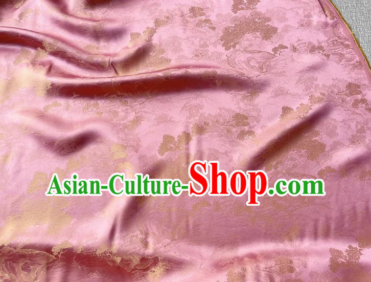 Pink China Jacquard Fabric Traditional Cheongsam Material Classical Landscape Painting Pattern Silk