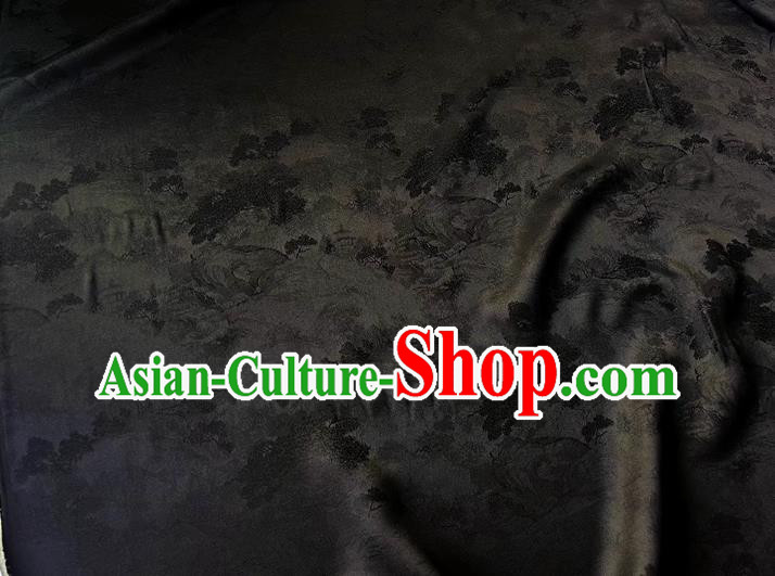 Black China Classical Landscape Painting Pattern Silk Jacquard Fabric Traditional Cheongsam Material