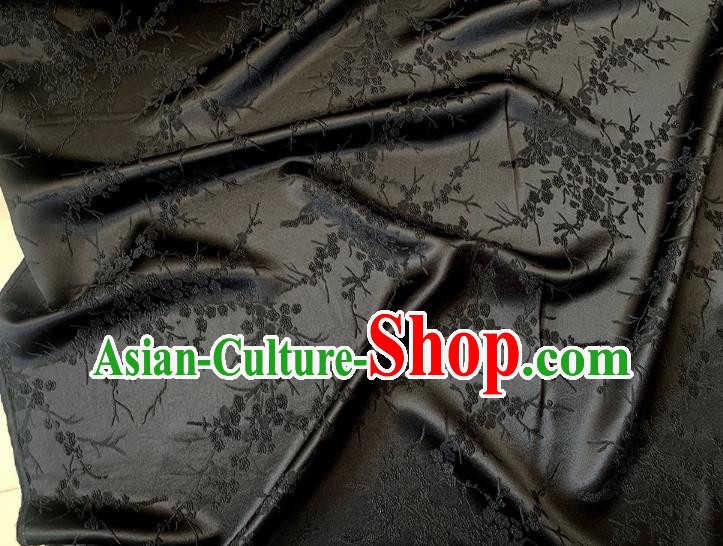 Black China Embossed Stretch Fabric Traditional Cheongsam Material Classical Plum Blossom Pattern Silk