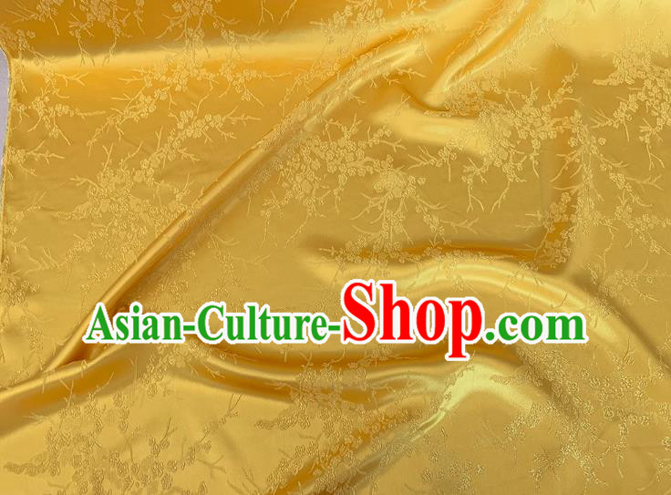 Golden China Traditional Cheongsam Material Classical Plum Blossom Pattern Silk Embossed Stretch Fabric