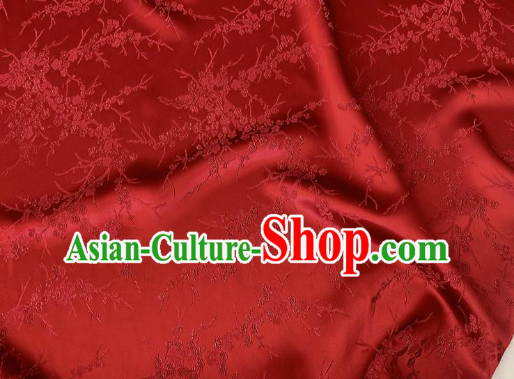 Wine Red China Embossed Stretch Fabric Traditional Cheongsam Material Classical Plum Blossom Pattern Silk