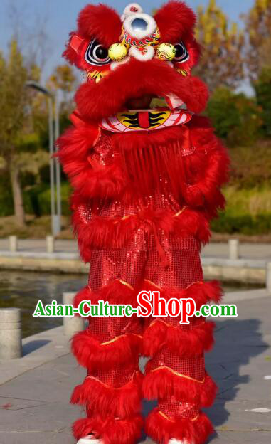 Chinese Lion Dance Head and Costume Top Handmade Red Wool Lion Complete Set for One Person