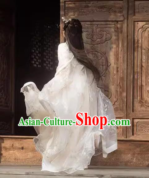 Ancient Chinese Young Lady Dress Costumes Beige Hanfu Jin Dynasty Swordswoman Dresses