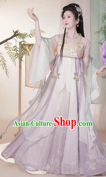 Ancient Tang Dynasty Princess Lilac Dresses Chinese Palace Lady Clothing Hanfu Hezi Qun
