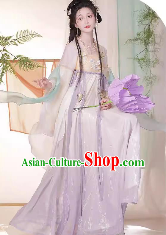 Ancient Tang Dynasty Princess Lilac Dresses Chinese Palace Lady Clothing Hanfu Hezi Qun