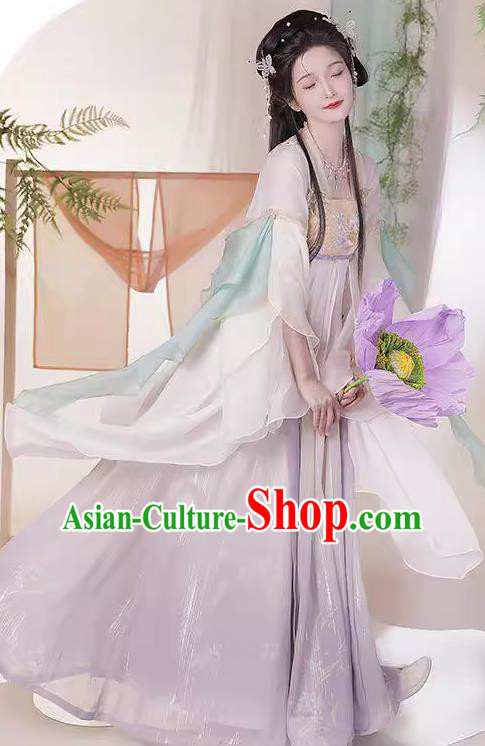 Ancient Tang Dynasty Princess Lilac Dresses Chinese Palace Lady Clothing Hanfu Hezi Qun