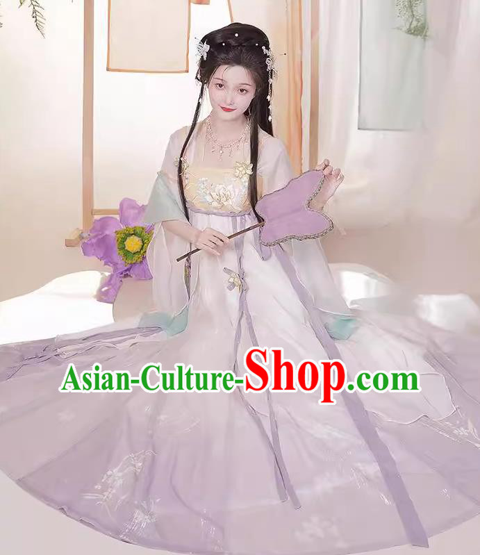 Ancient Tang Dynasty Princess Lilac Dresses Chinese Palace Lady Clothing Hanfu Hezi Qun