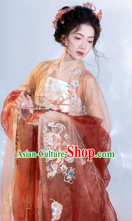 Chinese Hanfu Hezi Qun Tang Dynasty Princess Red Dresses Ancient Palace Lady Clothing