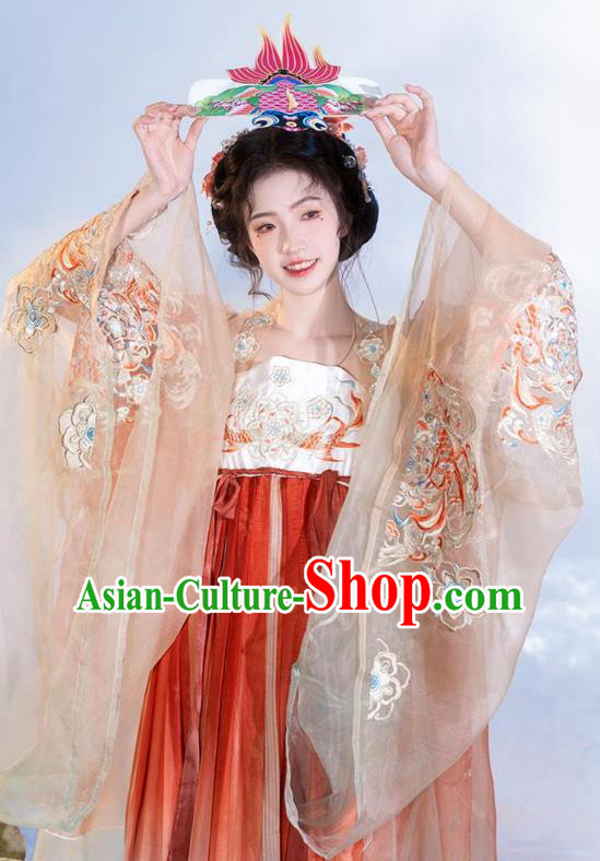 Chinese Hanfu Hezi Qun Tang Dynasty Princess Red Dresses Ancient Palace Lady Clothing