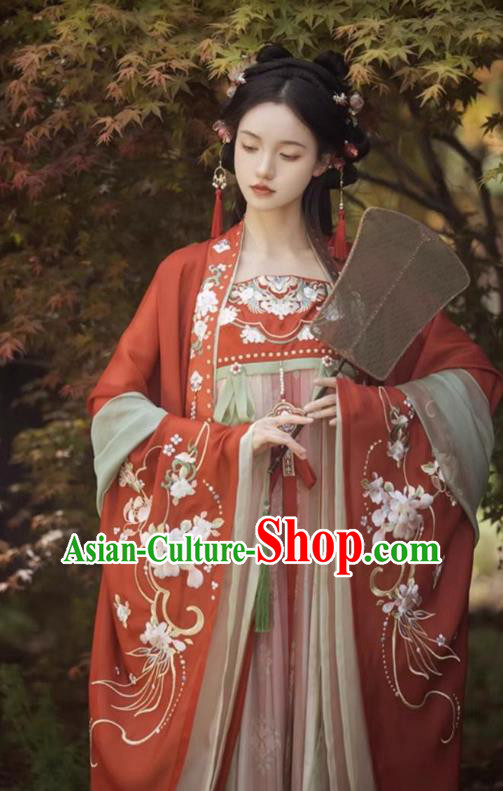 Chinese Hanfu Hezi Qun Tang Dynasty Princess Red Dresses Ancient Goddess Clothing
