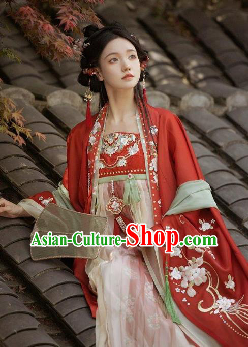 Chinese Hanfu Hezi Qun Tang Dynasty Princess Red Dresses Ancient Goddess Clothing