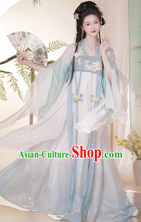 Chinese Tang Dynasty Princess Costume Hanfu Hezi Qun Ancient Fairy Blue Dresses