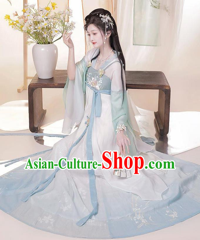 Chinese Tang Dynasty Princess Costume Hanfu Hezi Qun Ancient Fairy Blue Dresses