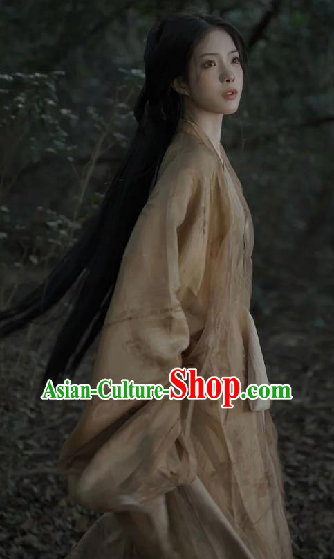 China Traditional Beige Hanfu Dress Jin Dynasty Heroine Costume Ancient Swordswoman Clothing