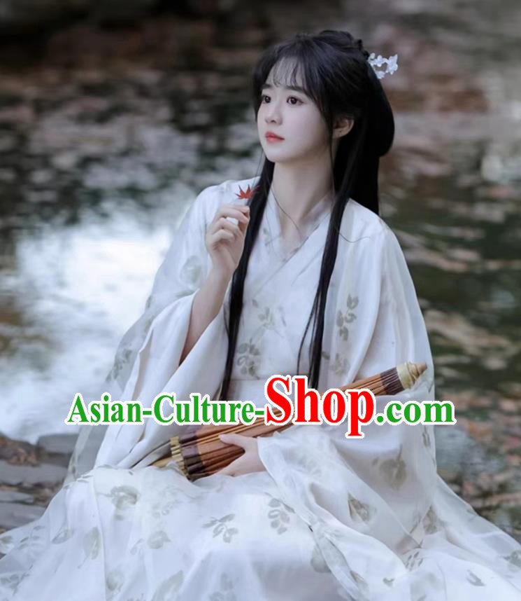 China Wei Dynasty Palace Lady Clothing Ancient Palace Princess Costumes Traditional Hanfu White Dresses