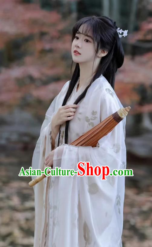China Wei Dynasty Palace Lady Clothing Ancient Palace Princess Costumes Traditional Hanfu White Dresses