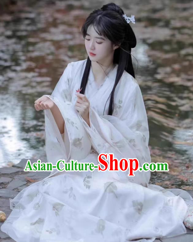 China Wei Dynasty Palace Lady Clothing Ancient Palace Princess Costumes Traditional Hanfu White Dresses