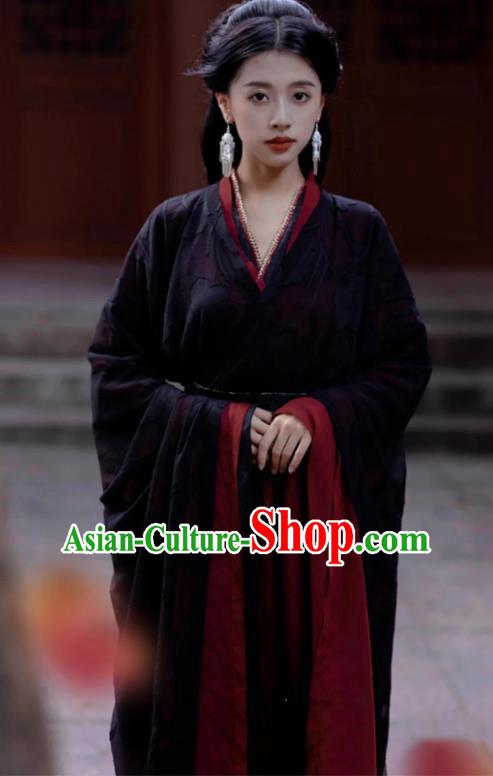 China Traditional Hanfu Black Dress Warring States Period Heroine Clothing Ancient Princess Costumes