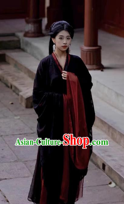 China Traditional Hanfu Black Dress Warring States Period Heroine Clothing Ancient Princess Costumes