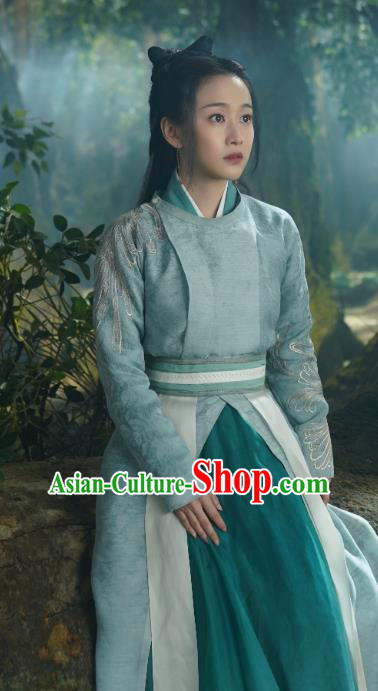 Chinese Ancient Swordswoman Green Costumes TV Drama Mirror A Tale of Twin Cities Female Warrior Li Zhu Clothing
